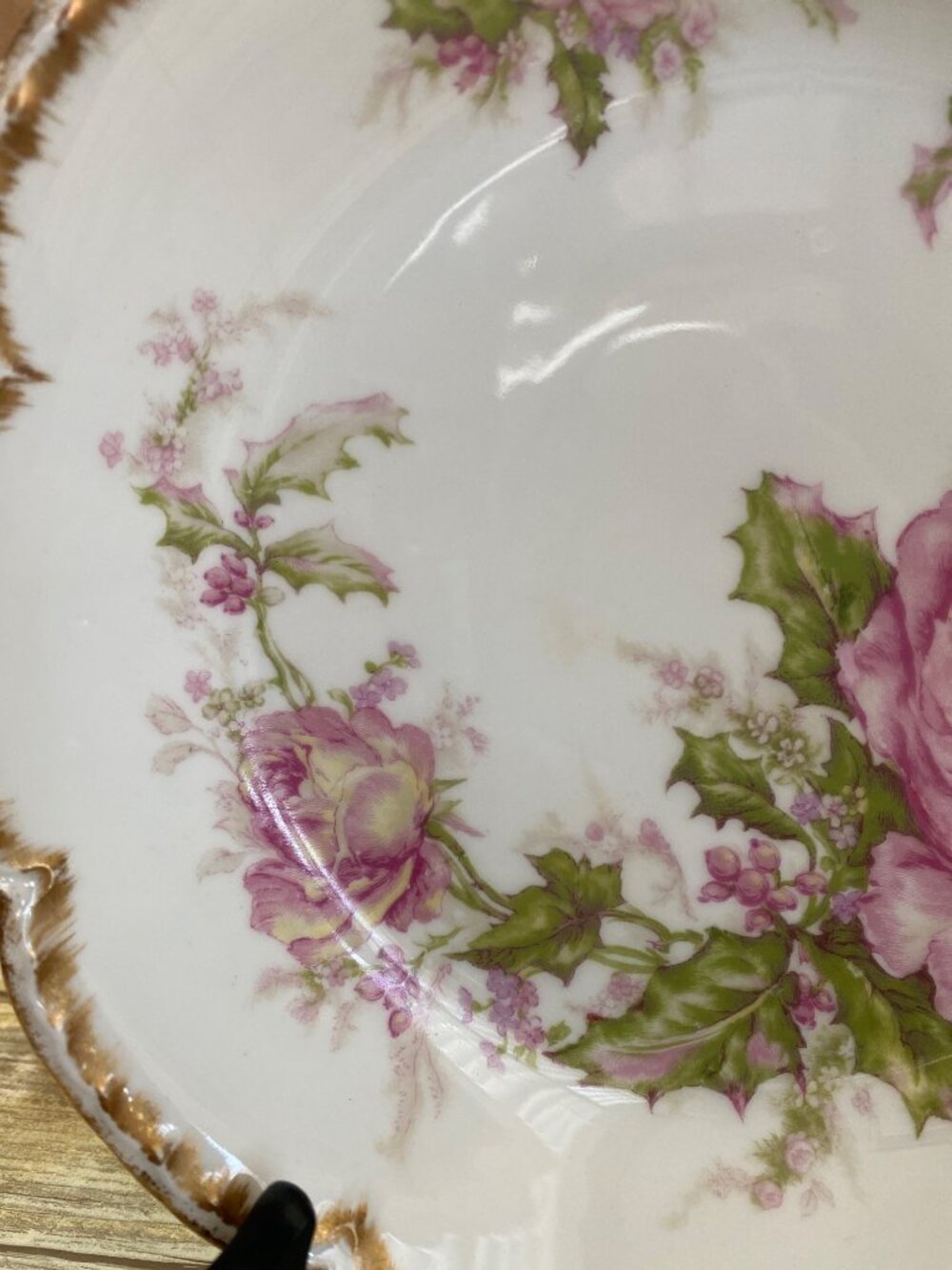 Haviland Limoges H90 Christmas Rose Double Gold 9" Round Serving Bowl Antique - Picture 12 of 13
